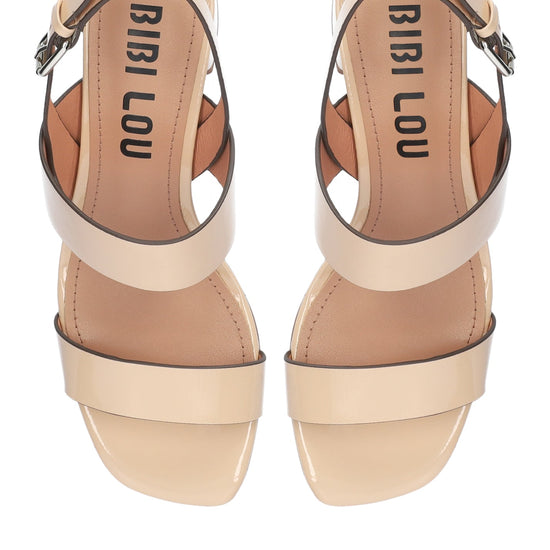 Young Ideas/Henmores - Block Heel Patent Sandal - Beige - 4