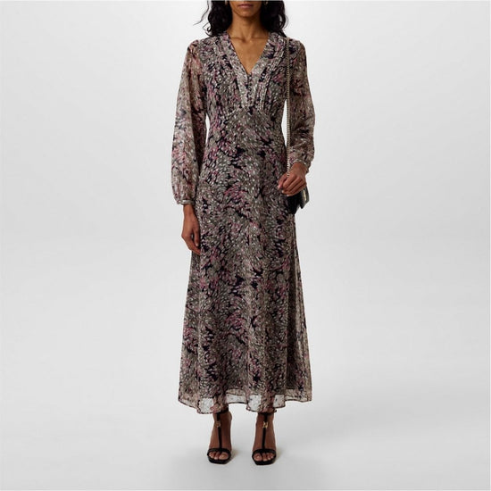Young Ideas/Henmores - C_Dennas Sheer Sleeve Midi Dress - 963 Burgundy Floral - 8