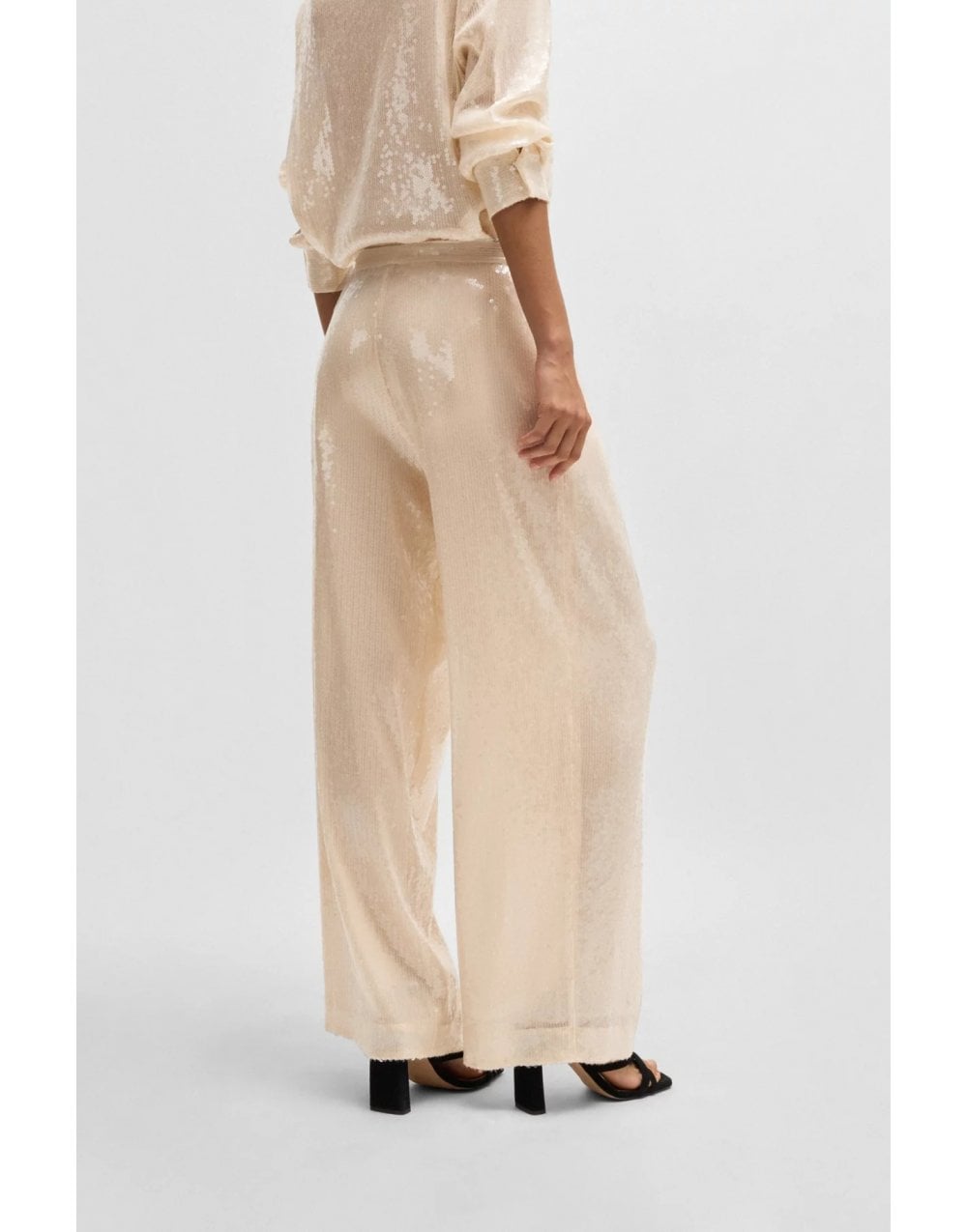 Young Ideas/Henmores - C_Tallets Sequin Wide Leg Trousers - 848 Cream Sequin - 8