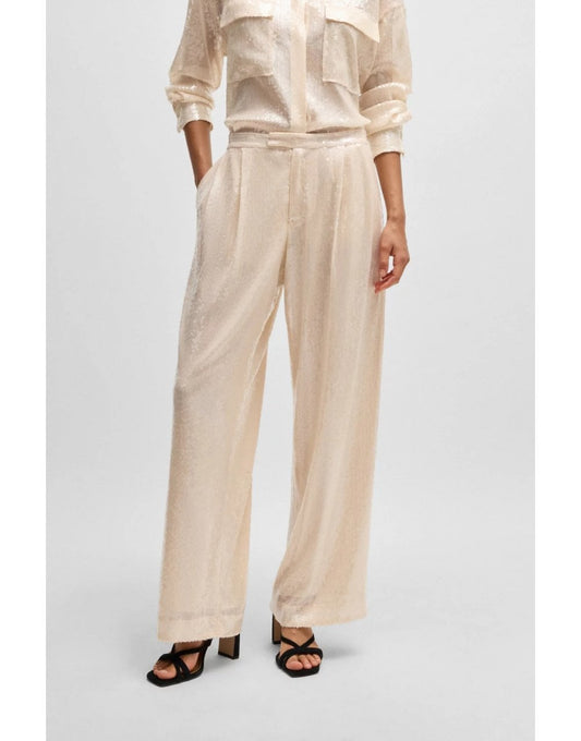 Young Ideas/Henmores - C_Tallets Sequin Wide Leg Trousers - 848 Cream Sequin - 8