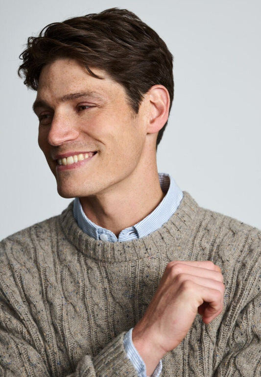 Young Ideas & Henmores -Allerford Cable Knit Crew Jumper -Beige -S