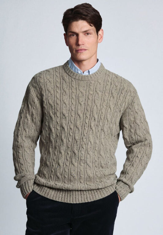 Young Ideas & Henmores -Allerford Cable Knit Crew Jumper -Beige -S
