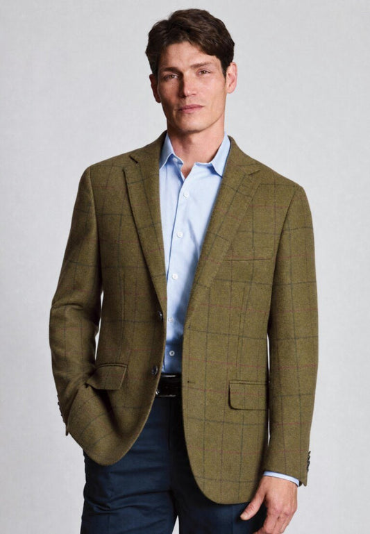 Young Ideas & Henmores -Bentham Tailored Fit Tweed Blazer -Forest Green -40