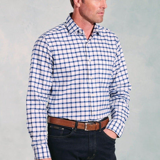 Young Ideas & Henmores - Bold Check Longsleeved Shirt - White - M