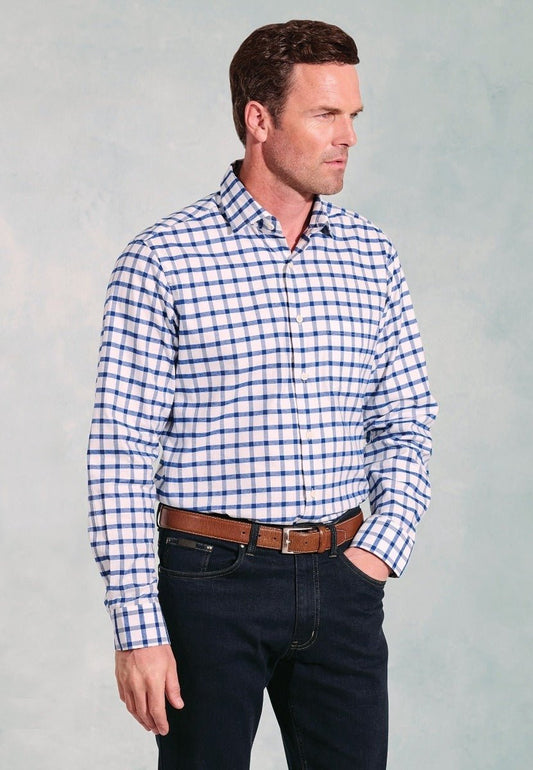 Young Ideas & Henmores - Bold Check Longsleeved Shirt - White - M