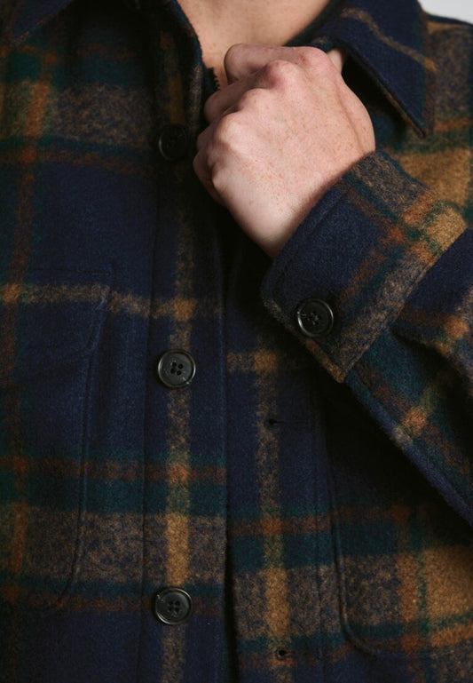 Young Ideas & Henmores -Chard Wool Checked Overshirt -Navy -S