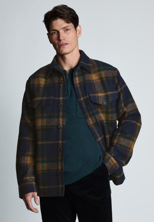 Young Ideas & Henmores -Chard Wool Checked Overshirt -Navy -S