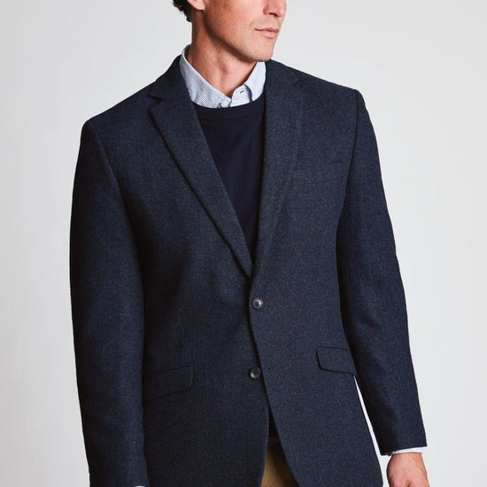 Young Ideas & Henmores -Dunster Tailored Fit Solid Tweed Blazer -Navy -40