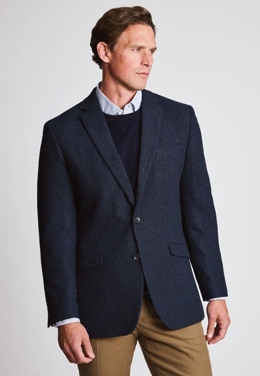 Young Ideas & Henmores -Dunster Tailored Fit Solid Tweed Blazer -Navy -40