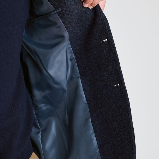 Young Ideas & Henmores -Dunster Tailored Fit Solid Tweed Blazer -Navy -40