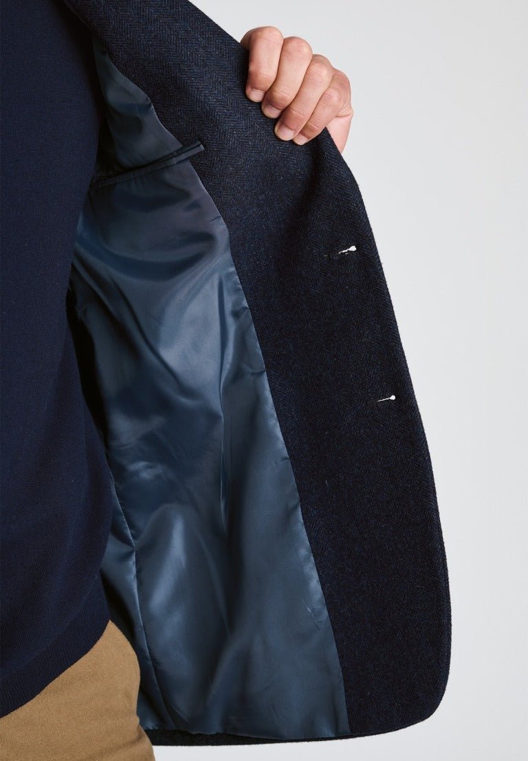 Young Ideas & Henmores -Dunster Tailored Fit Solid Tweed Blazer -Navy -40