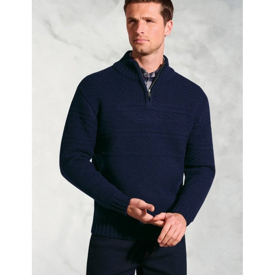Young Ideas/Henmores - Eton Tonal Guernsey Knitted Jumper - Navy - M