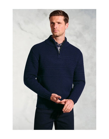 Young Ideas/Henmores - Eton Tonal Guernsey Knitted Jumper - Navy - M