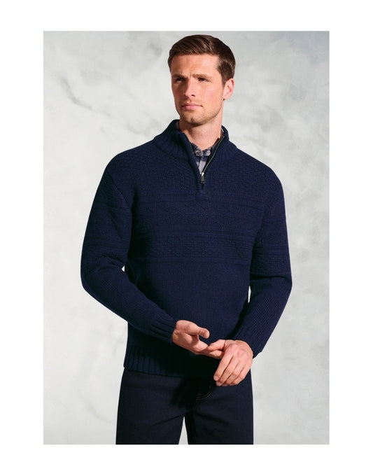 Young Ideas/Henmores - Eton Tonal Guernsey Knitted Jumper - Navy - M