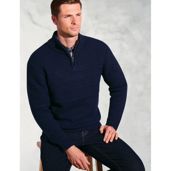 Young Ideas/Henmores - Eton Tonal Guernsey Knitted Jumper - Navy - M
