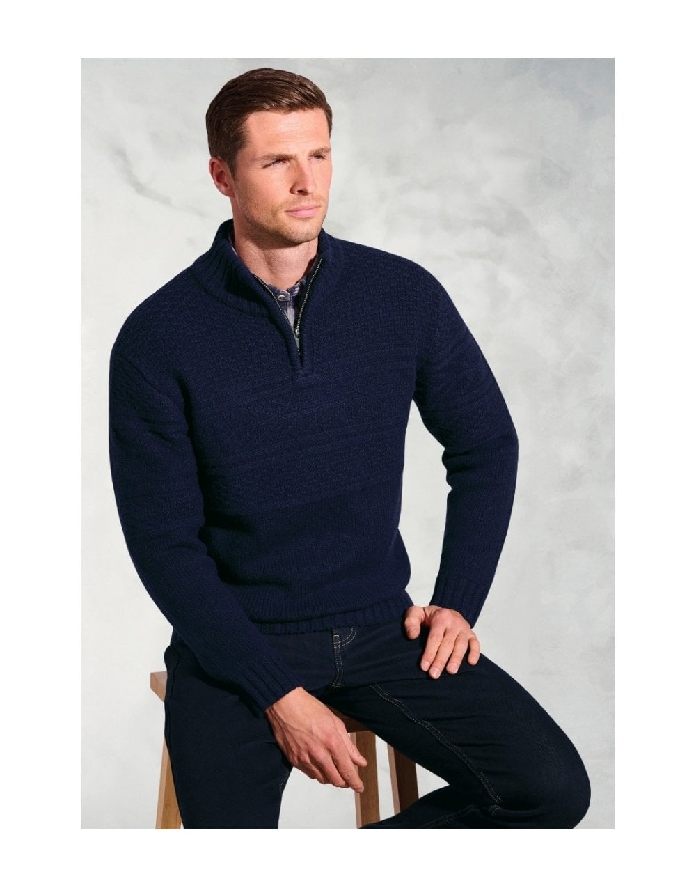 Young Ideas/Henmores - Eton Tonal Guernsey Knitted Jumper - Navy - M