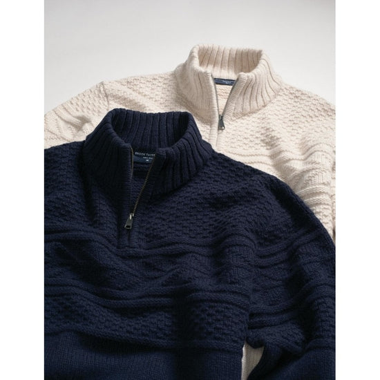 Young Ideas/Henmores - Eton Tonal Guernsey Knitted Jumper - Navy - M
