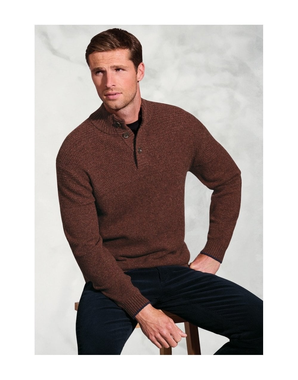 Young Ideas/Henmores - Hendricks 1/4 Buttoned Jumper - Rust - S
