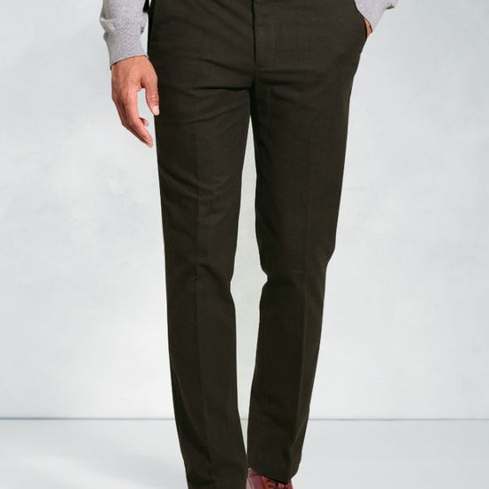 Young Ideas & Henmores -Kerswell Regular Fit Moleskin Trousers -Olive -32x31