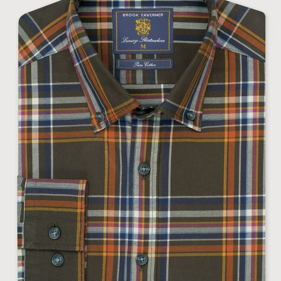 Young Ideas & Henmores -Large Plaid Cotton Shirt -Khaki -M