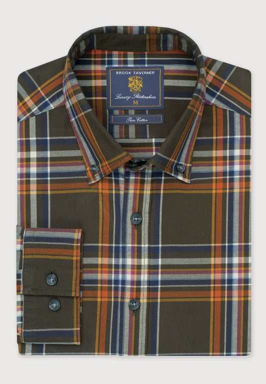 Young Ideas & Henmores -Large Plaid Cotton Shirt -Khaki -M