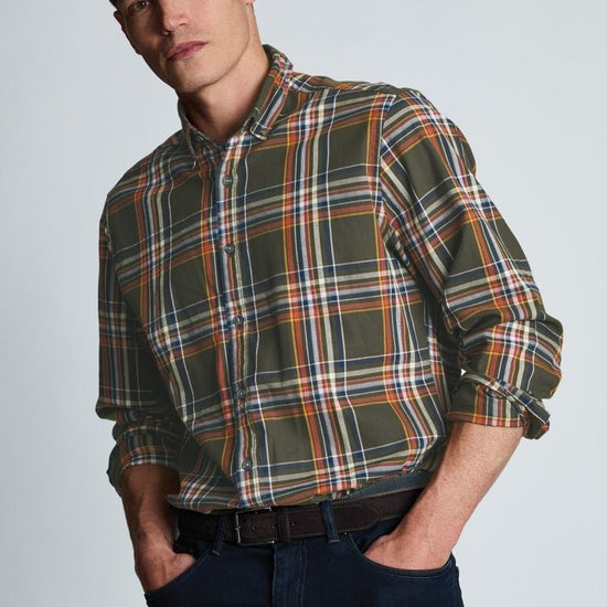 Young Ideas & Henmores -Large Plaid Cotton Shirt -Khaki -M