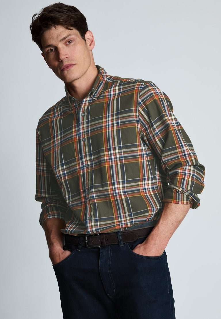 Young Ideas & Henmores -Large Plaid Cotton Shirt -Khaki -M