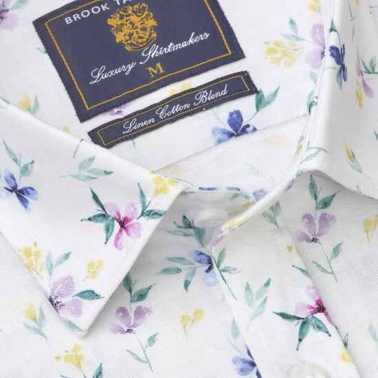 Young Ideas & Henmores - Longsleeved Flowery Print Shirt - White - M