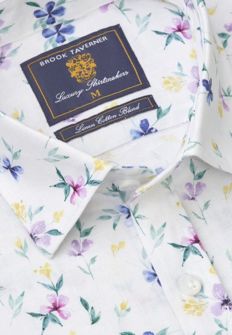 Young Ideas & Henmores - Longsleeved Flowery Print Shirt - White - M