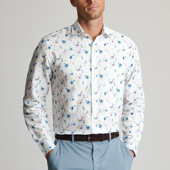 Young Ideas & Henmores - Longsleeved Flowery Print Shirt - White - M