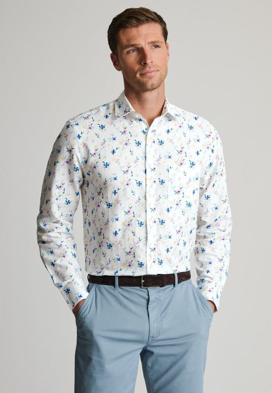 Young Ideas & Henmores - Longsleeved Flowery Print Shirt - White - M