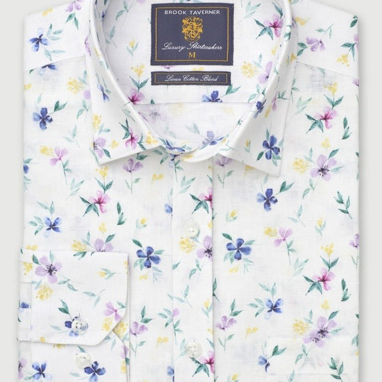 Young Ideas & Henmores - Longsleeved Flowery Print Shirt - White - M