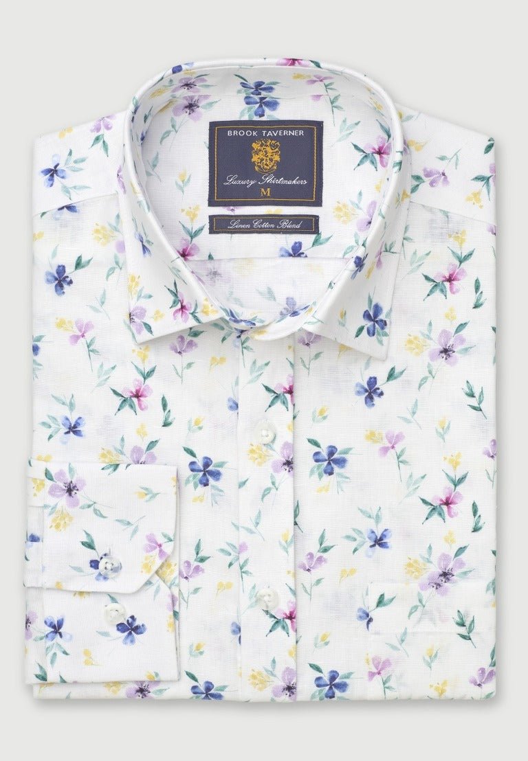 Young Ideas & Henmores - Longsleeved Flowery Print Shirt - White - M