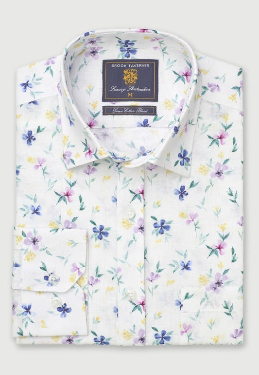Young Ideas & Henmores - Longsleeved Flowery Print Shirt - White - M