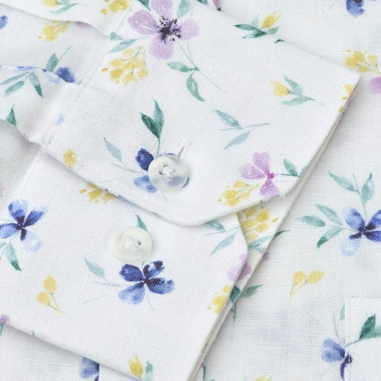 Young Ideas & Henmores - Longsleeved Flowery Print Shirt - White - M