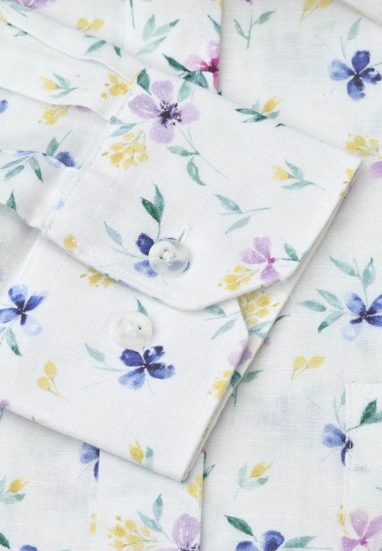 Young Ideas & Henmores - Longsleeved Flowery Print Shirt - White - M