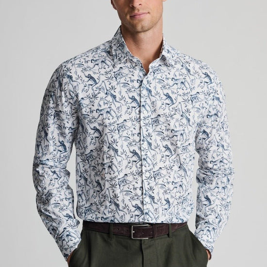 Young Ideas & Henmores - Longsleeved Monkey Print Shirt - Navy - L