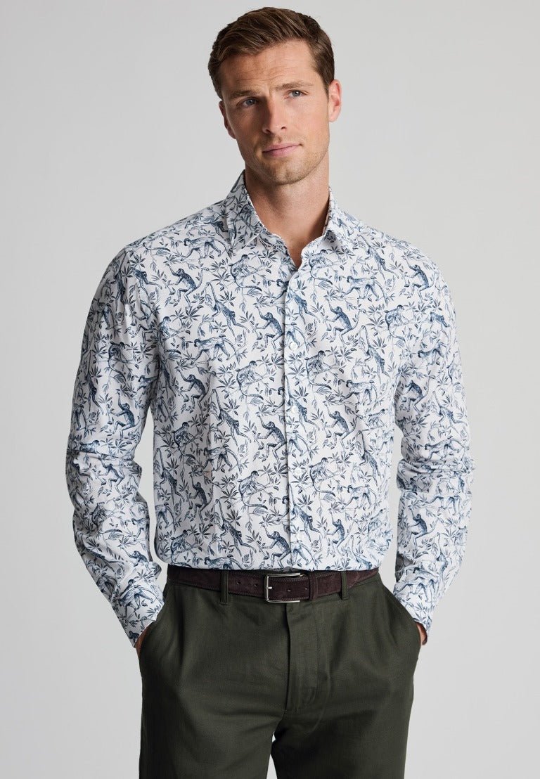 Young Ideas & Henmores - Longsleeved Monkey Print Shirt - Navy - L