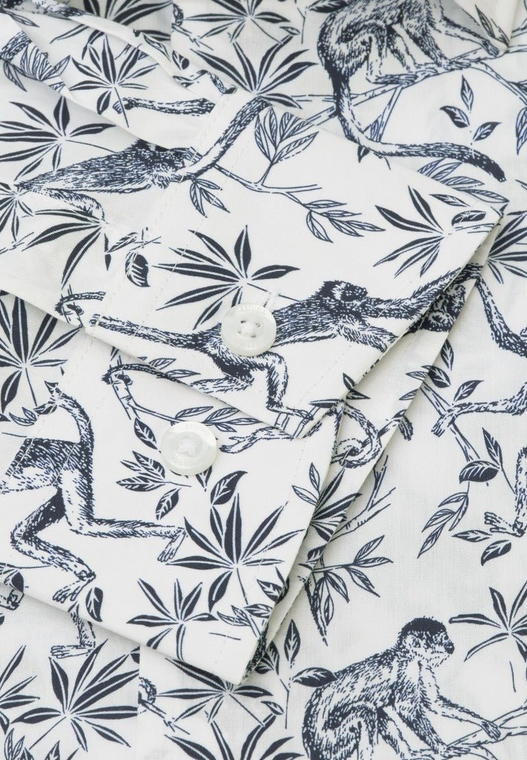 Young Ideas & Henmores - Longsleeved Monkey Print Shirt - Navy - L