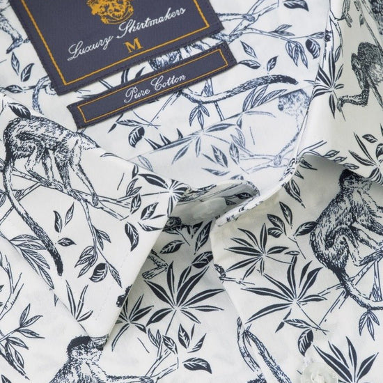 Young Ideas & Henmores - Longsleeved Monkey Print Shirt - Navy - L