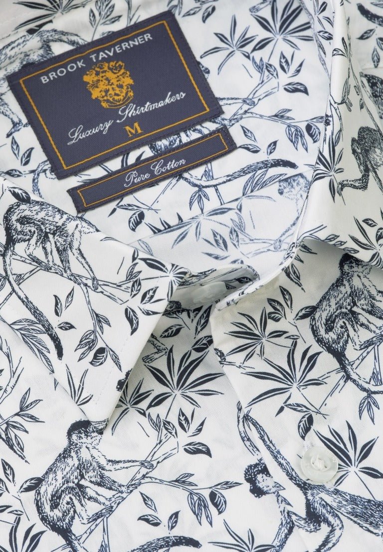 Young Ideas & Henmores - Longsleeved Monkey Print Shirt - Navy - L