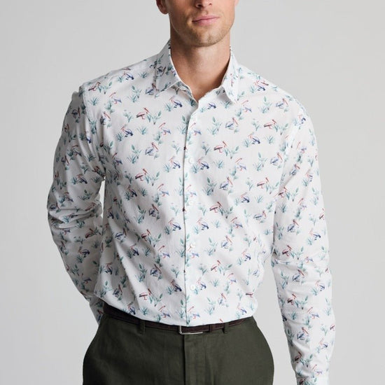 Young Ideas & Henmores - Longsleeved Monkey Print Shirt - White - M