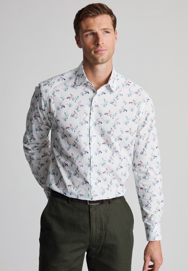 Young Ideas & Henmores - Longsleeved Monkey Print Shirt - White - M