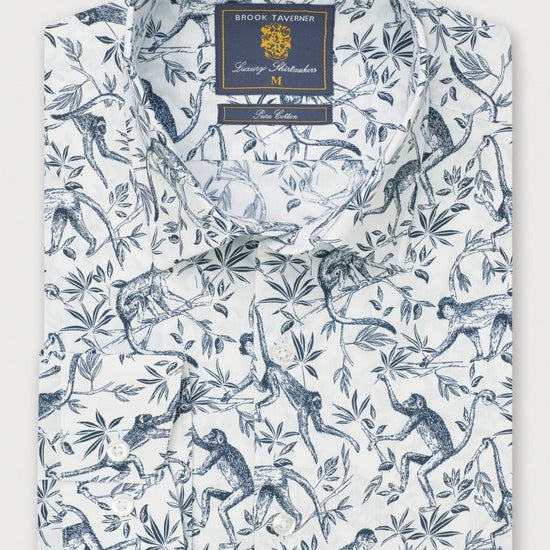 Young Ideas & Henmores - Longsleeved Monkey Print Shirt - Navy - L