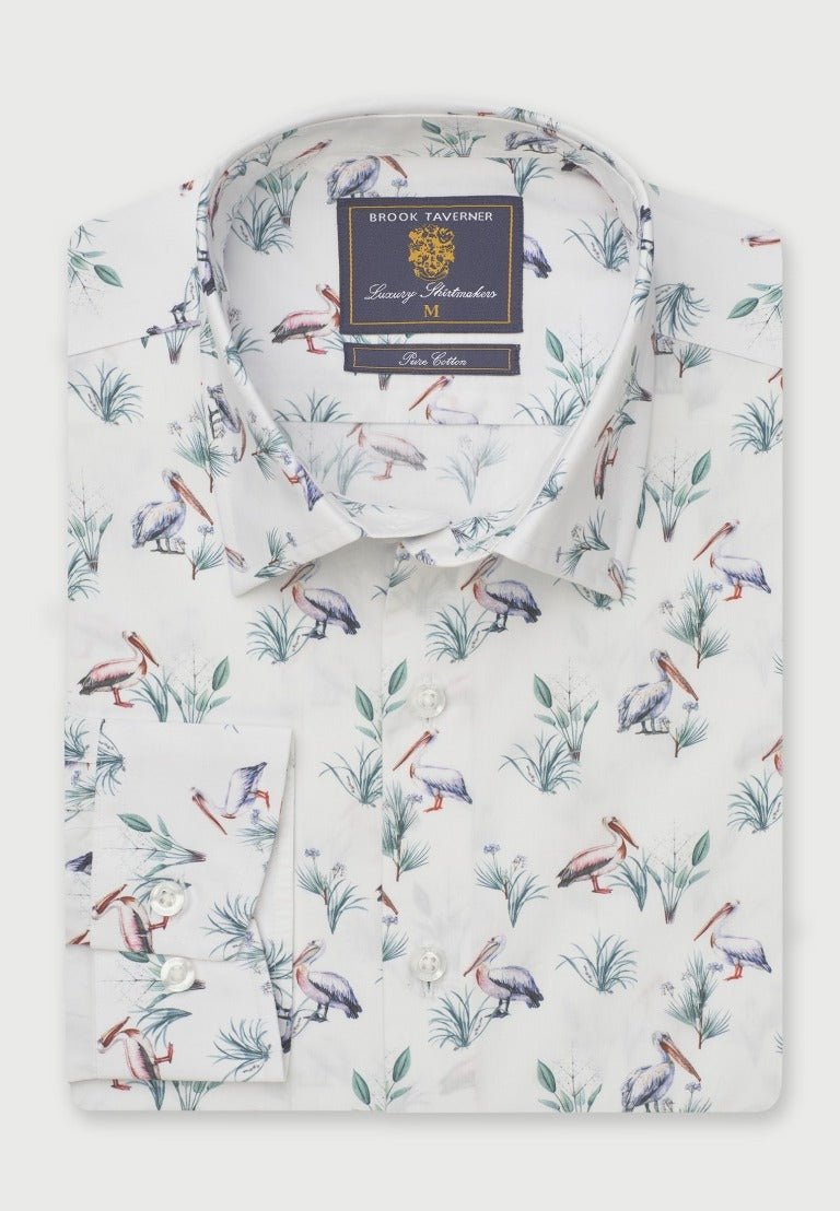 Young Ideas & Henmores - Longsleeved Pelican Print Shirt - White - M