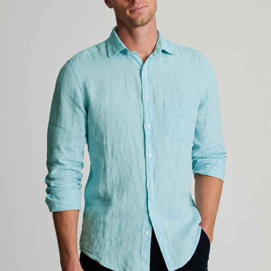 Young Ideas & Henmores -Longsleeved Plain Linen Shirt -Mint -M