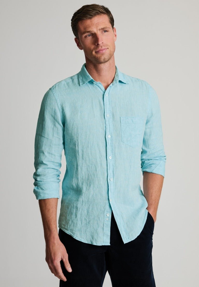 Young Ideas & Henmores -Longsleeved Plain Linen Shirt -Mint -M