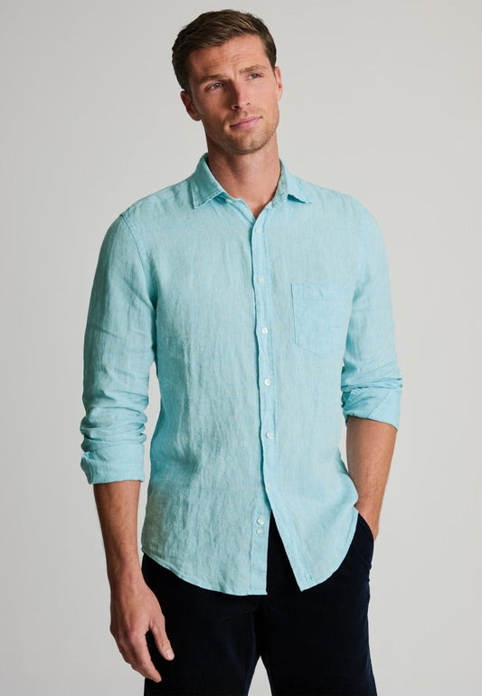 Young Ideas & Henmores -Longsleeved Plain Linen Shirt -Mint -M