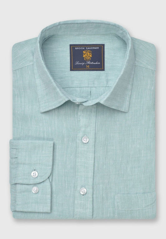 Young Ideas & Henmores -Longsleeved Plain Linen Shirt -Mint -M