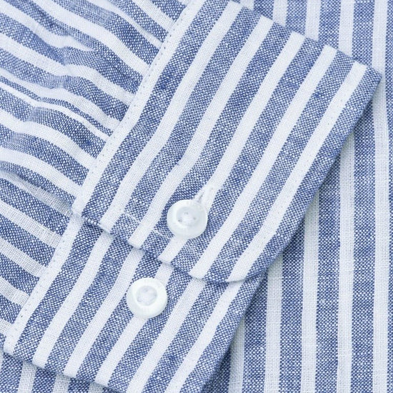 Young Ideas & Henmores - Longsleeved Stripy Linen Shirt - Navy - M